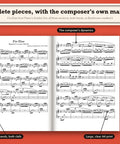 Open book showing Für Elise with callouts for the composer's dynamics, both hands on both clefs, and large A4 print