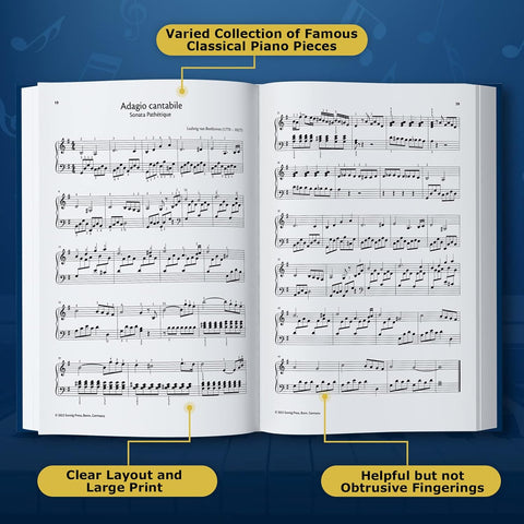 Classical Piano Masterpieces. Piano Sheet Music Book with 65 Pieces of Classical Music for Intermediate Players